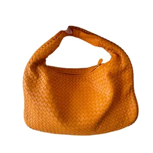 PRE-OWNED Orange Veneta Hobo Intrecciato Nappa Small Shoulder Bag