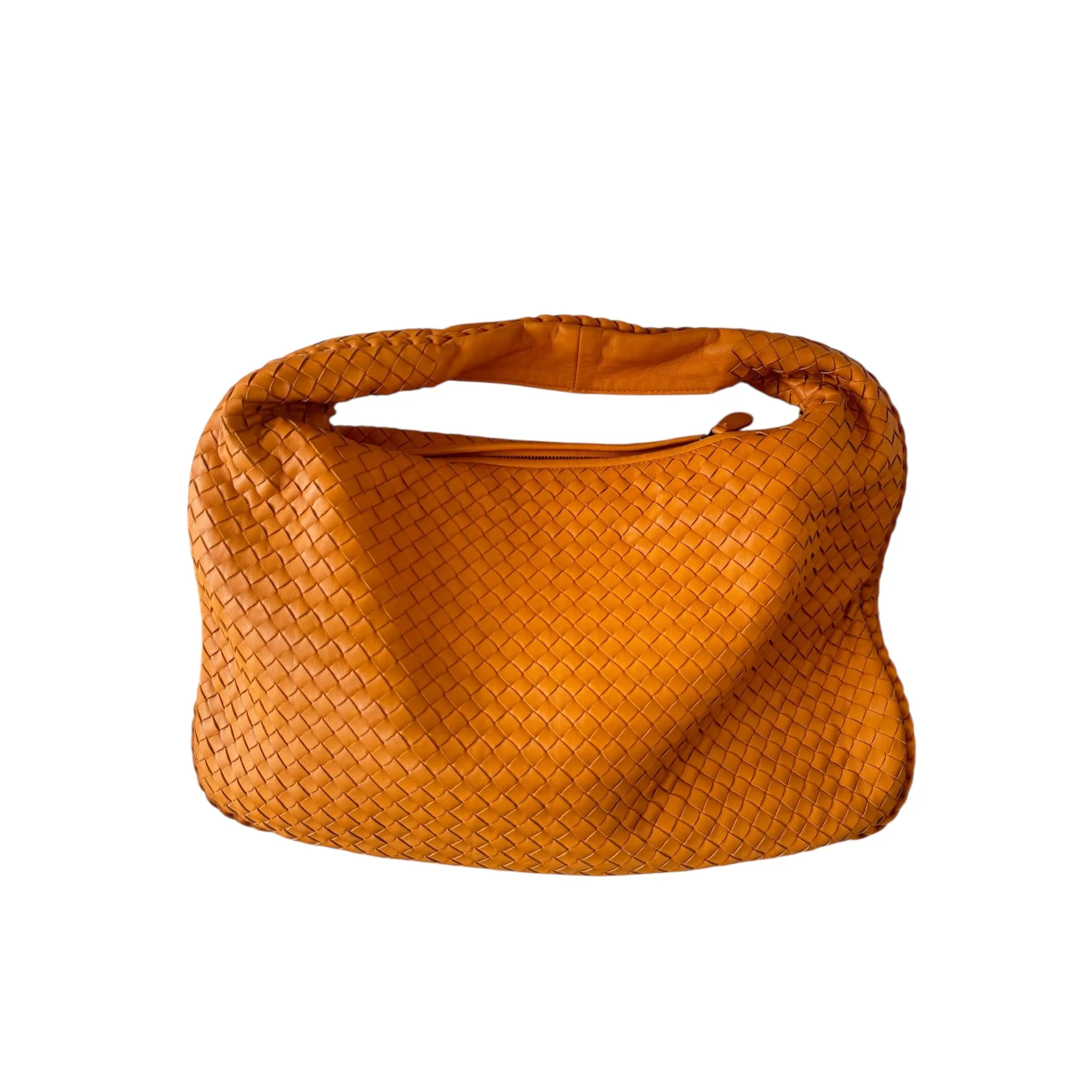 PRE-OWNED Orange Veneta Hobo Intrecciato Nappa Small Shoulder Bag