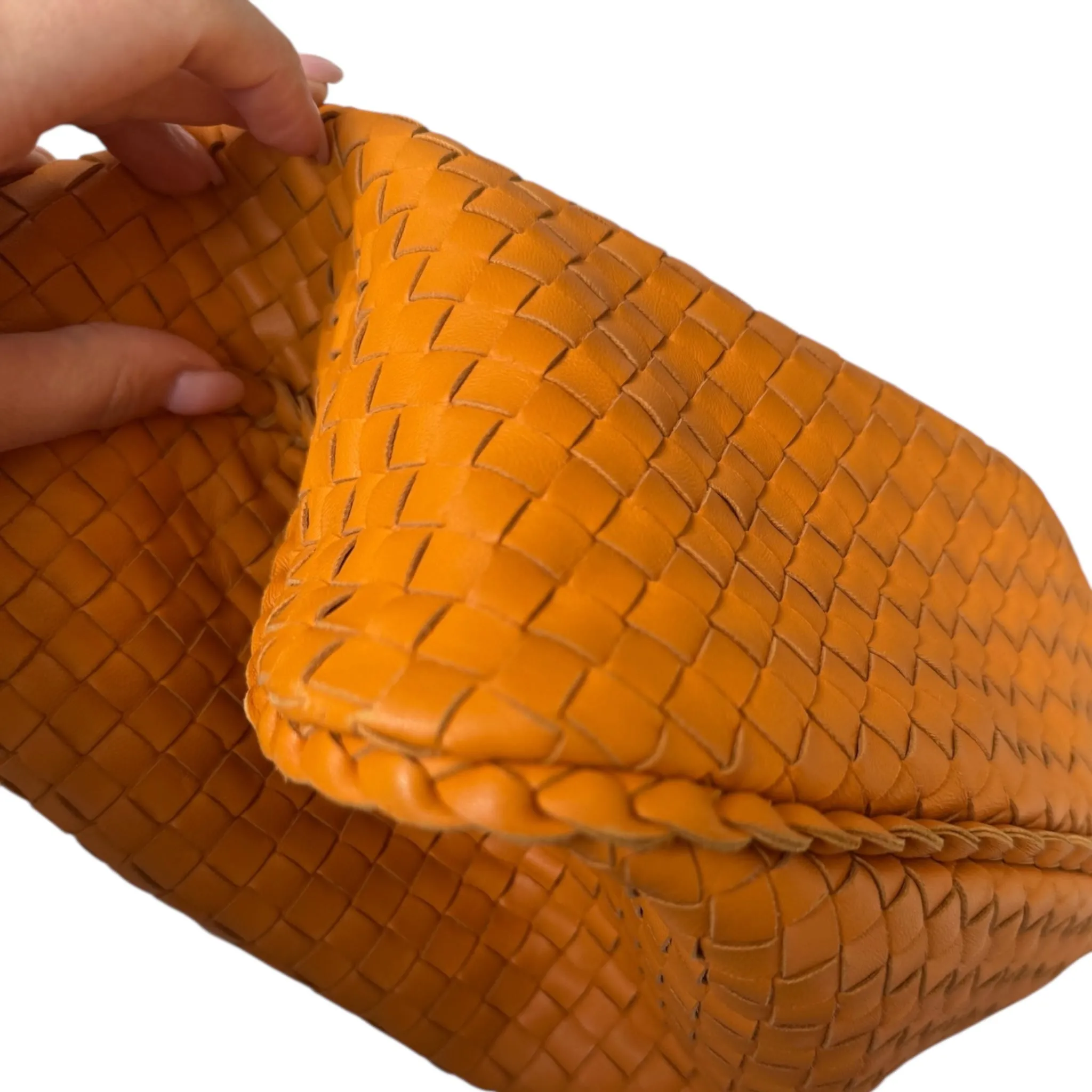 PRE-OWNED Orange Veneta Hobo Intrecciato Nappa Small Shoulder Bag