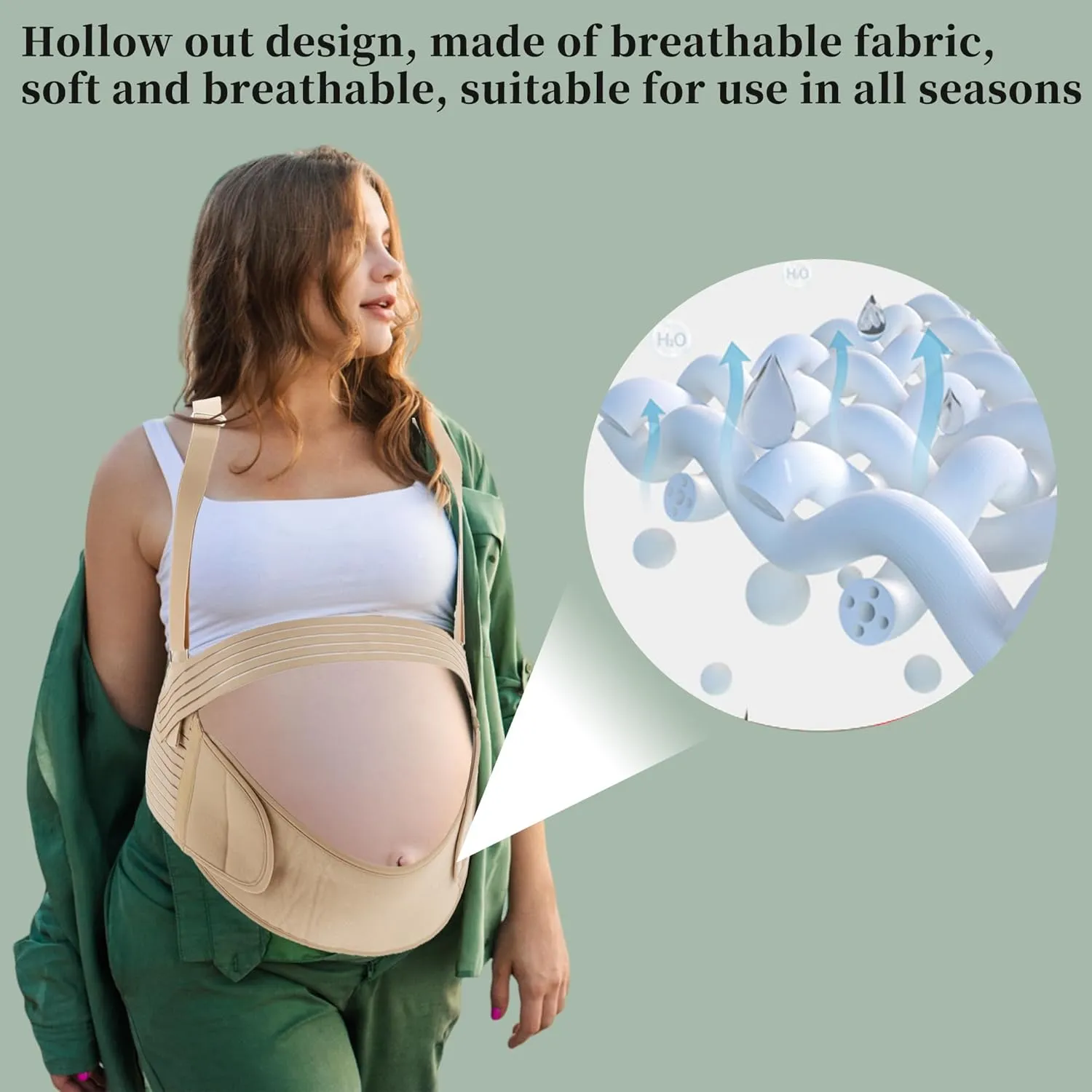 Pregnancy Belly Band, Shoulder Strap Belly Support Brace, Pregnancy Support Belt, Lightweight Abdominal Binder, for Abdomen, Flesh Color, Large, 1 Set