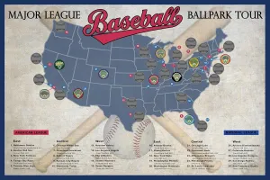 Pro Baseball Stadium Scratch Off Map; Ballpark Stadium Bucket List Poster; Baseball Stadium Travel Poster; Baseball Gift; Baseball Fan Gift