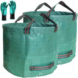 Professional 2-Pack 72 Gallon Big Yard Garden Bags (D26, H30 inch) with Gardening Gloves for Yard Waste,Debris Bag,Leaf Bags,Recycle Bin,Camping Trash Container,Lawn Weed,Grass Clippings Bag 4 Handles