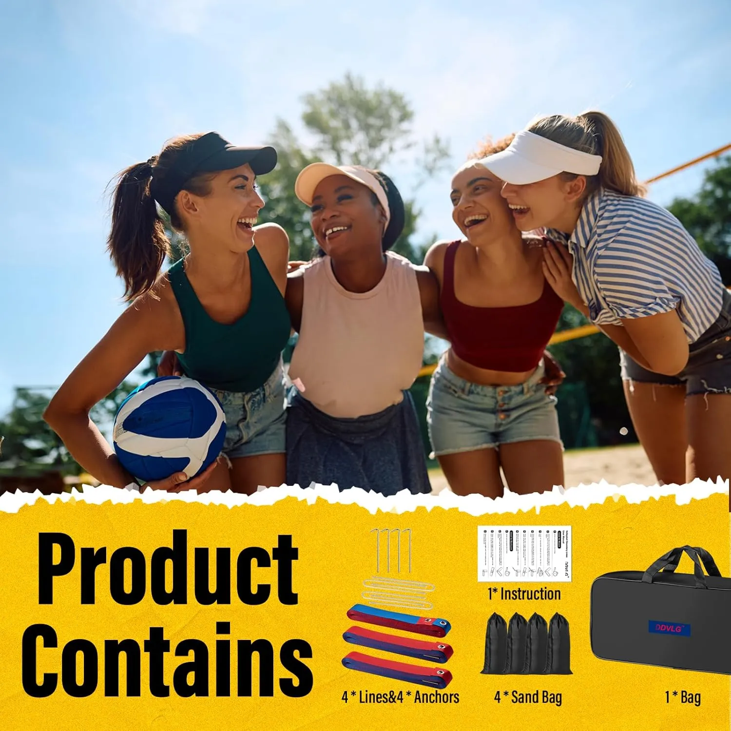 Professional Beach Volleyball Lines for Sand, 2" Nylon | Ultra-Visible Marking | Weather-Enduring, with Metal Anchors & Sandbags, Standard Sizes - 26.3' x 52.6' or 30' x 60'