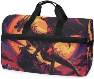 Pterosaur Sunset Travel Duffel Bag Luggage Sports Gym Bags With Shoes Compartment Large Capacity Lightweight Duffle Bag For Men Women