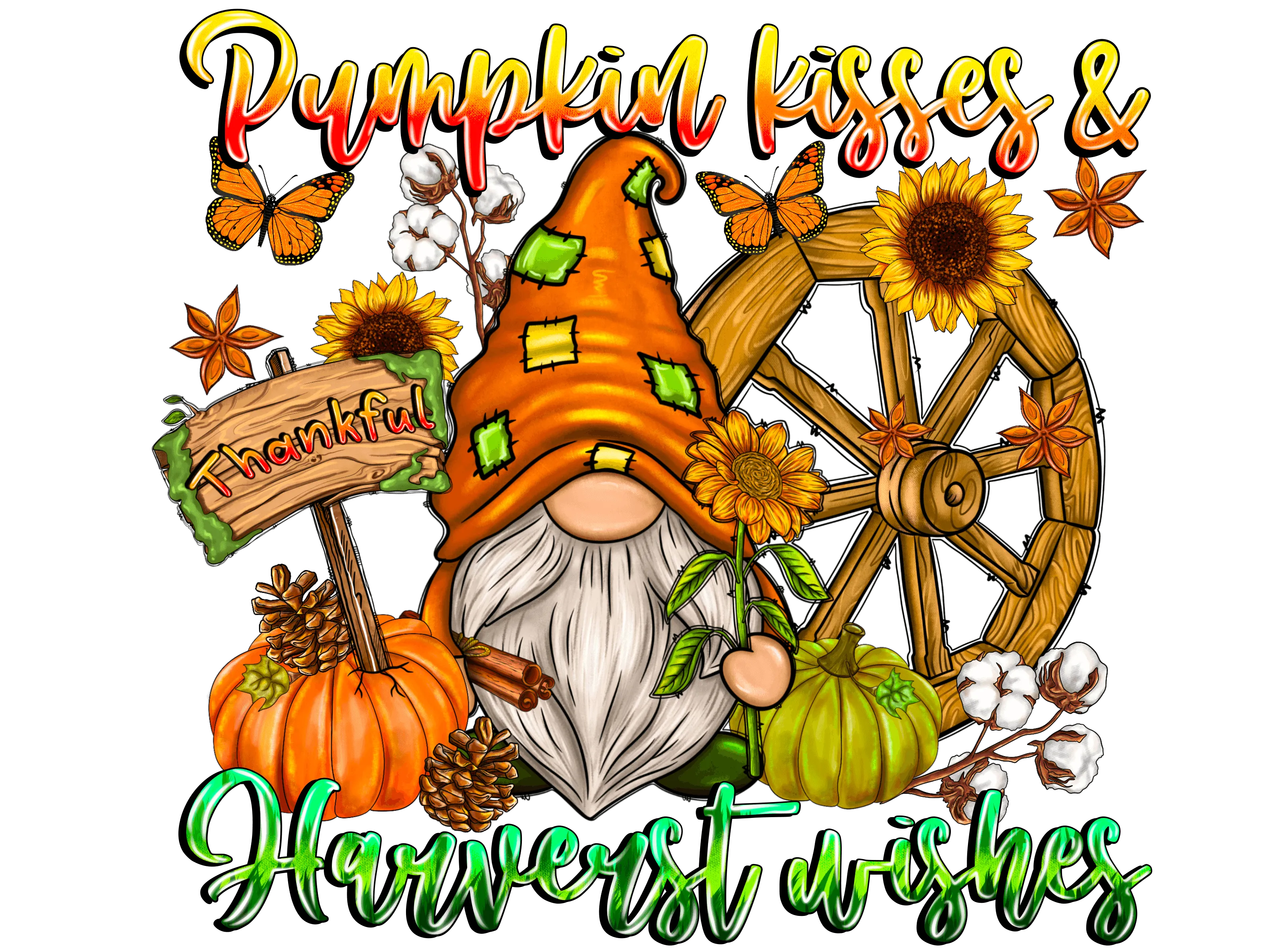 Pumpkin Kisses Harvest Wishes DTF (direct-to-film) Transfer