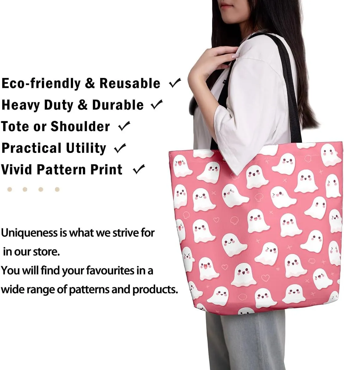 Pumpkin Lantern Canvas Tote Bag Gothic Shoulder Bag for Women,Cartoon Halloween Lights Reusable Cloth Cotton Bags