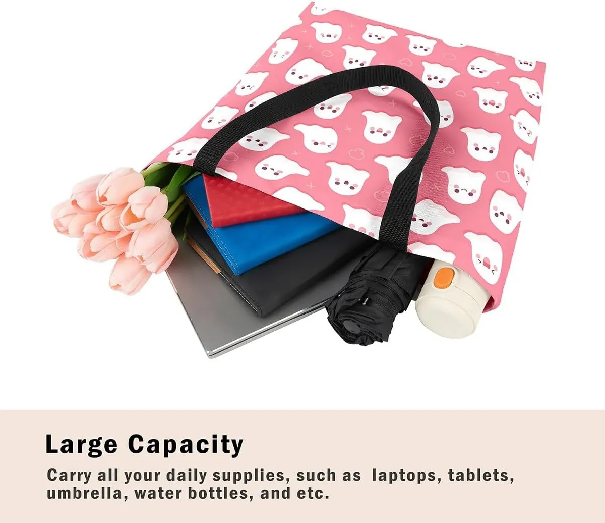Pumpkin Lantern Canvas Tote Bag Gothic Shoulder Bag for Women,Cartoon Halloween Lights Reusable Cloth Cotton Bags