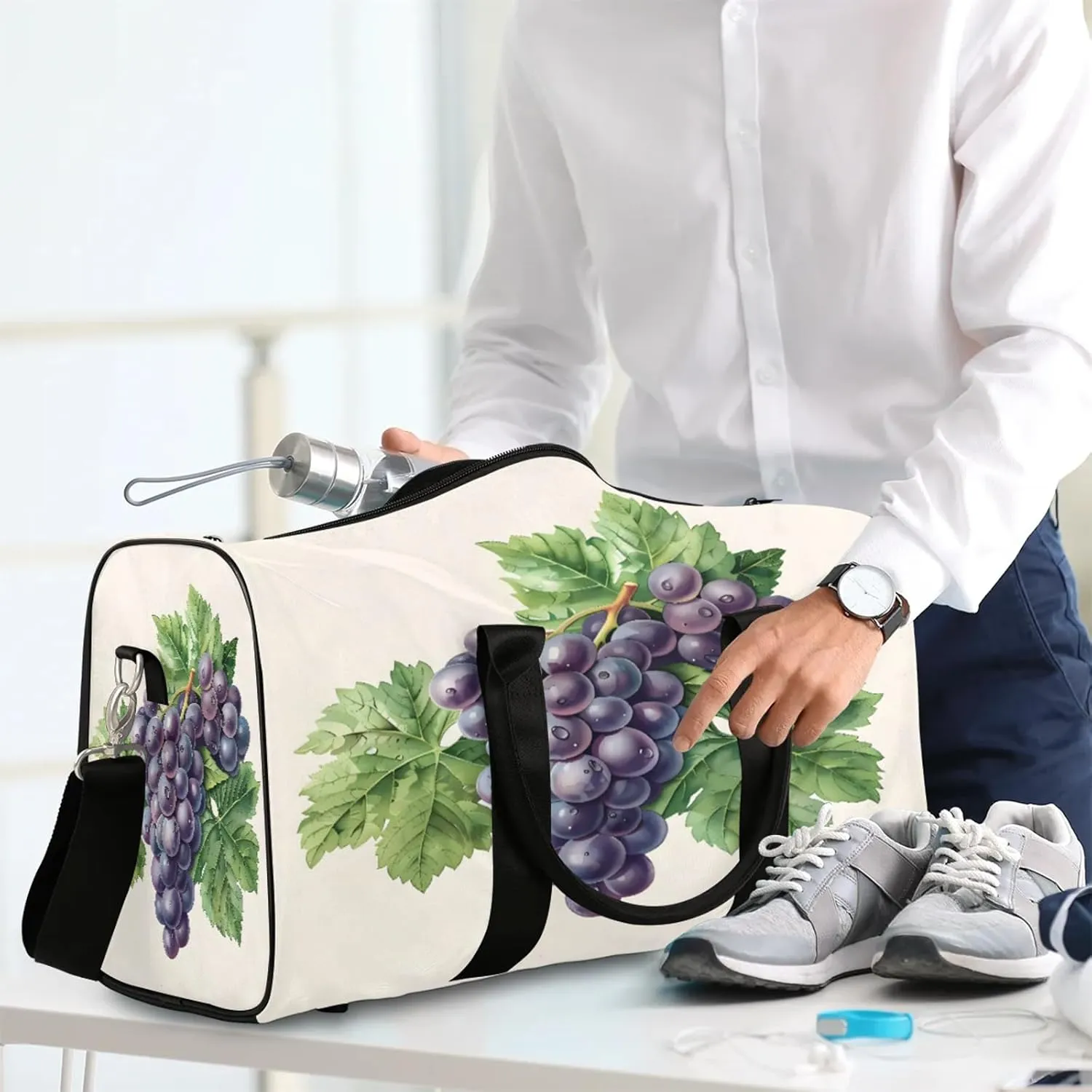 Purple Grape Travel Duffle Bag, Sports Gym Bags for Women Men, Carry On Weekender Overnight Workout Airplane Trips Bag