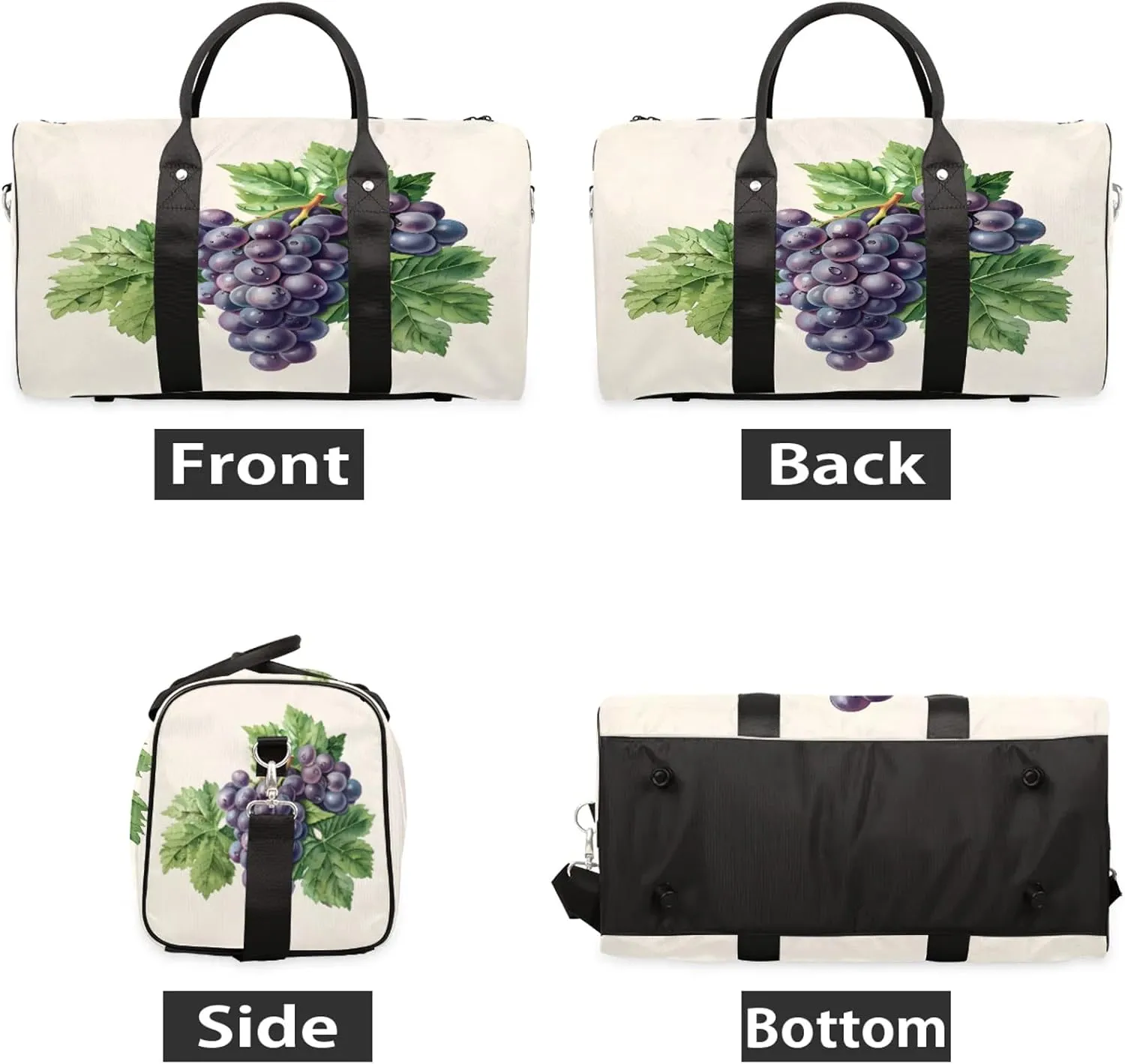 Purple Grape Travel Duffle Bag, Sports Gym Bags for Women Men, Carry On Weekender Overnight Workout Airplane Trips Bag