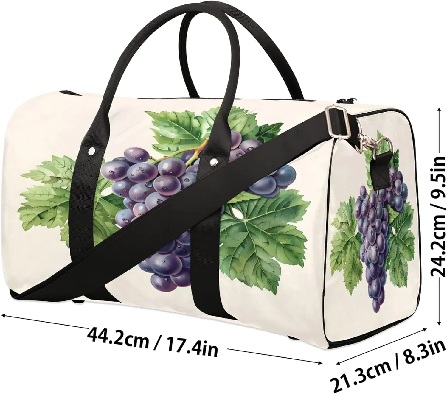 Purple Grape Travel Duffle Bag, Sports Gym Bags for Women Men, Carry On Weekender Overnight Workout Airplane Trips Bag
