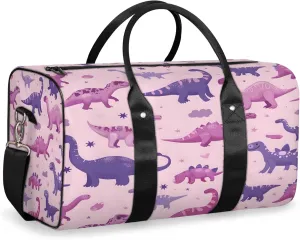 Purple Pinks Dinosaur Travel Duffle Bag, Sports Gym Bags for Women Men, Carry On Weekender Overnight Workout Airplane Trips Bag