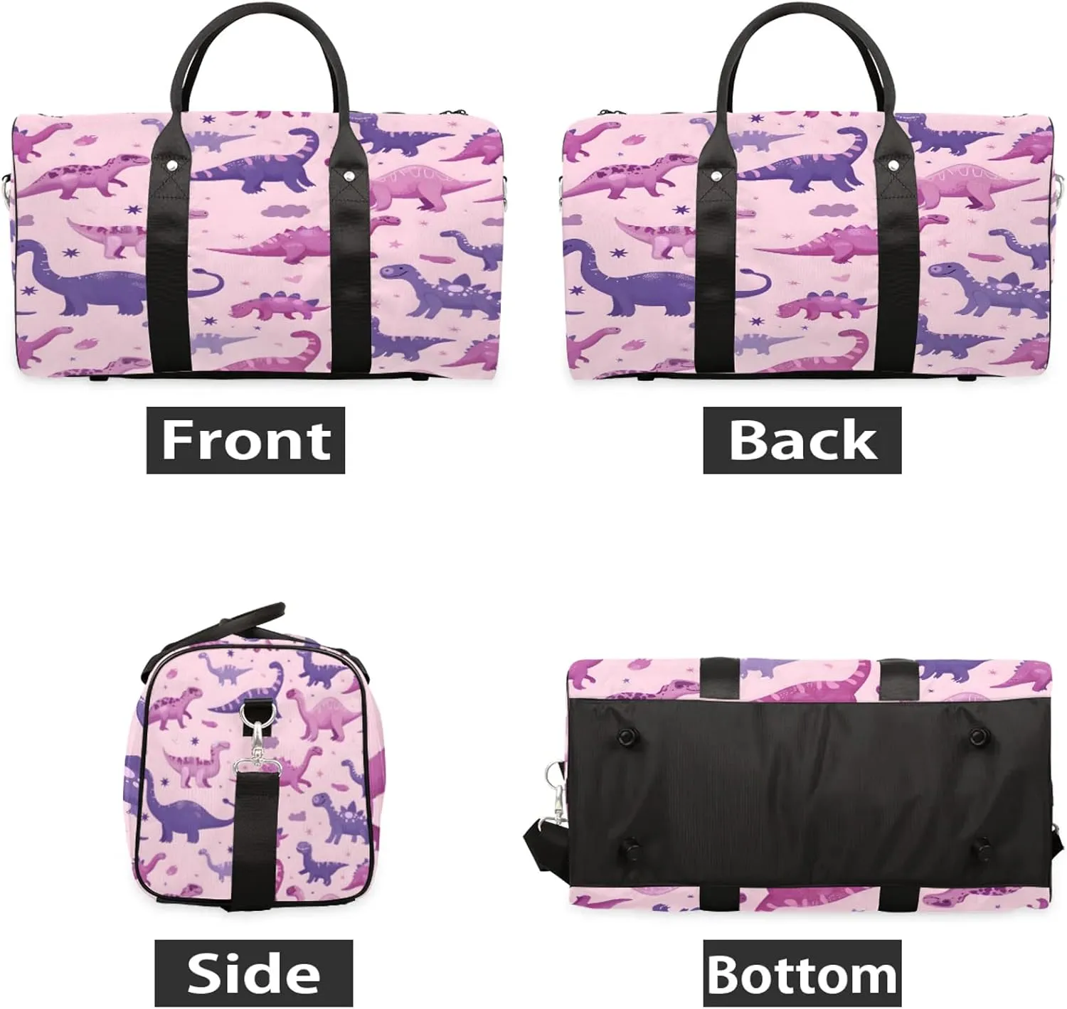 Purple Pinks Dinosaur Travel Duffle Bag, Sports Gym Bags for Women Men, Carry On Weekender Overnight Workout Airplane Trips Bag