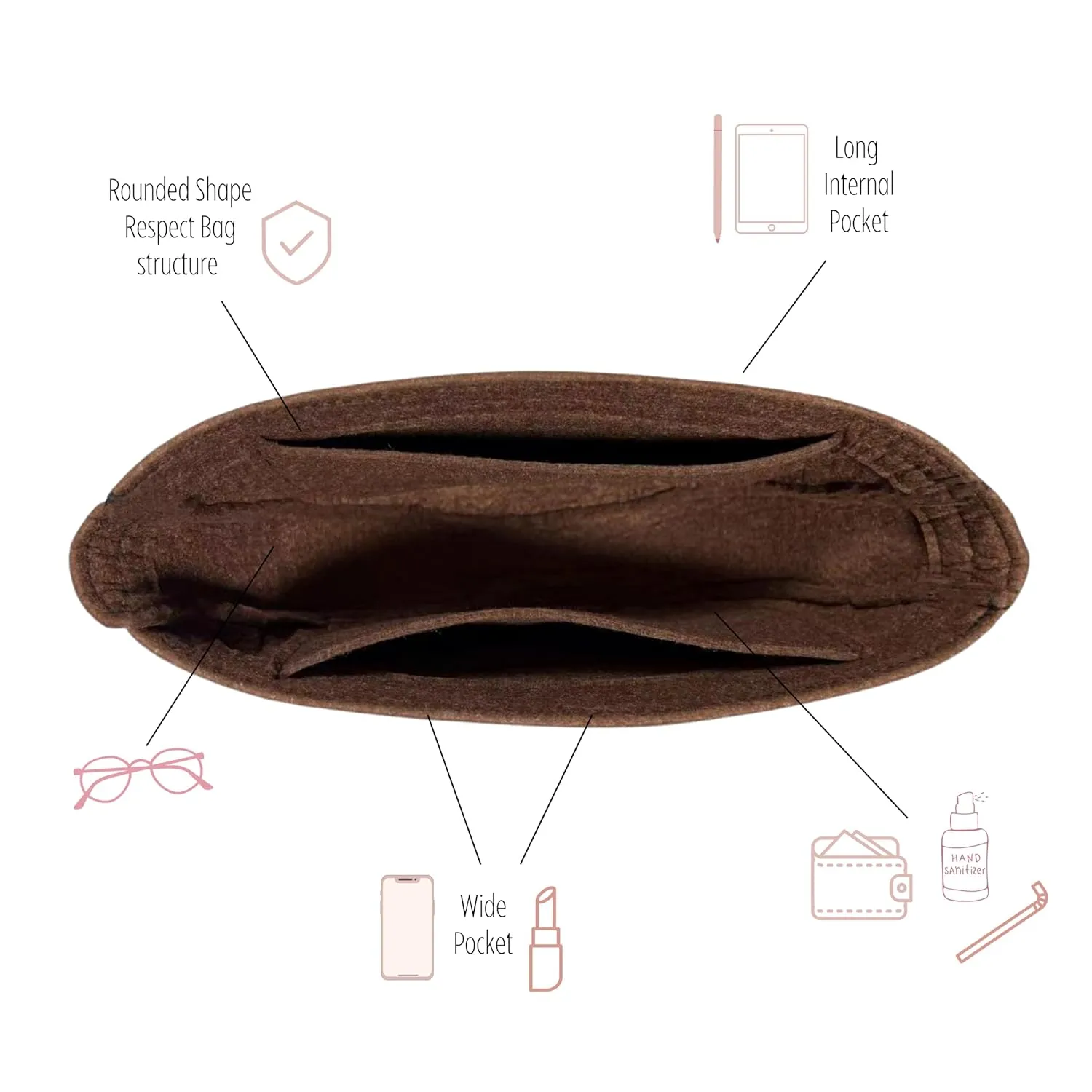 Purse Organizer for Lv Loop Hobo Bag Insert, Lv Loop Hobo GM Bag Organizer, Handmade 2mm Premium Felt Snug Sturdy Gold Zipper (For Loop Hobo GM, Hot Magenta)