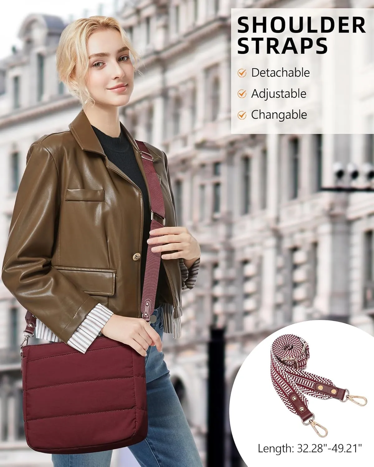Purses for Women 2PCS Puffer Quilted Crossbody Shoulder Hobo Bags Trendy Ladies Handbag with Coin Wallet 2 Adjustable Straps