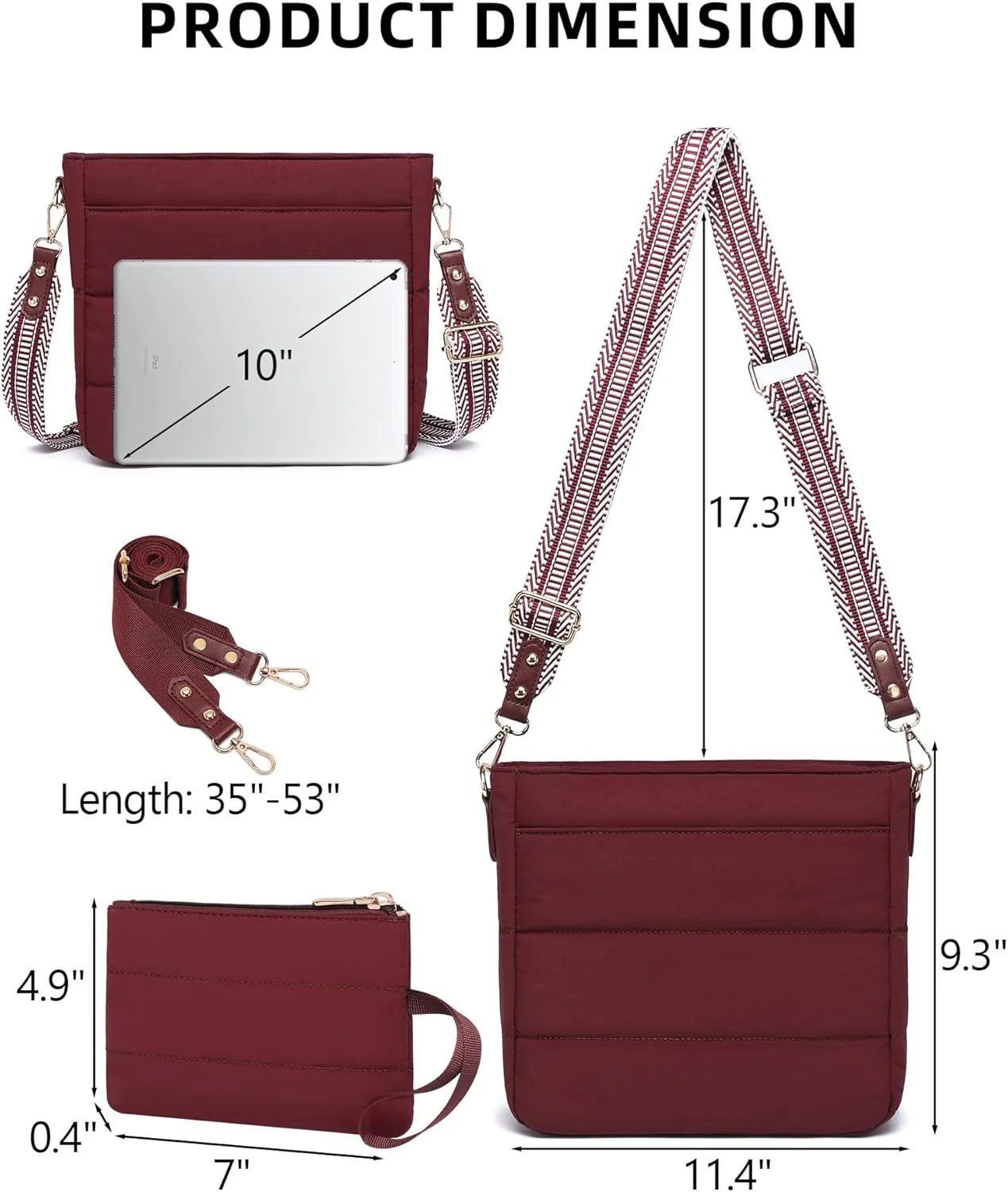 Purses for Women 2PCS Puffer Quilted Crossbody Shoulder Hobo Bags Trendy Ladies Handbag with Coin Wallet 2 Adjustable Straps