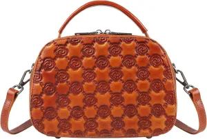 Purses for Women Genuine Leather Satchel Handbags Hand Painted Retro Top Handle Bags