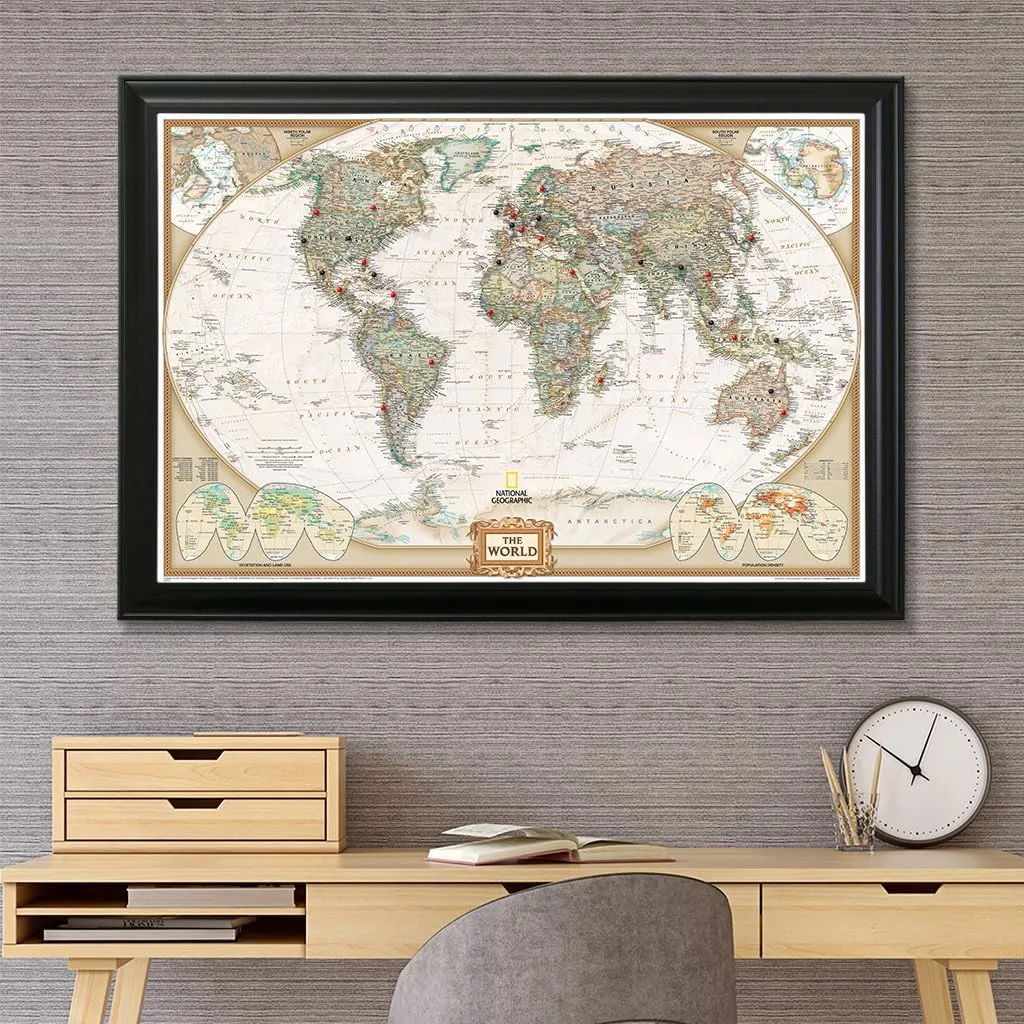Push Pin Travel Maps Customizable Wall Art - Executive World - Black Frame - Framed Pin Map, Includes 150 Pins - Handcrafted in USA - 27.5" x 39.5"