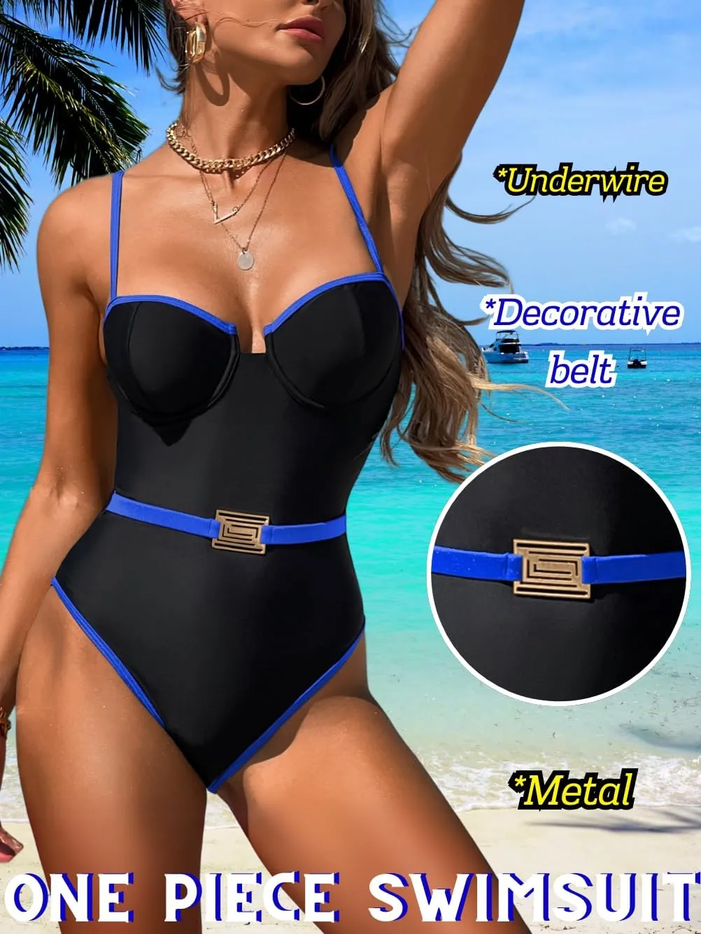 Push Up Swimsuit, Color Block High Cut, Vacation Pool Party, Sexy One Piece Bathing Suit Cheeky Going Out Outfits
