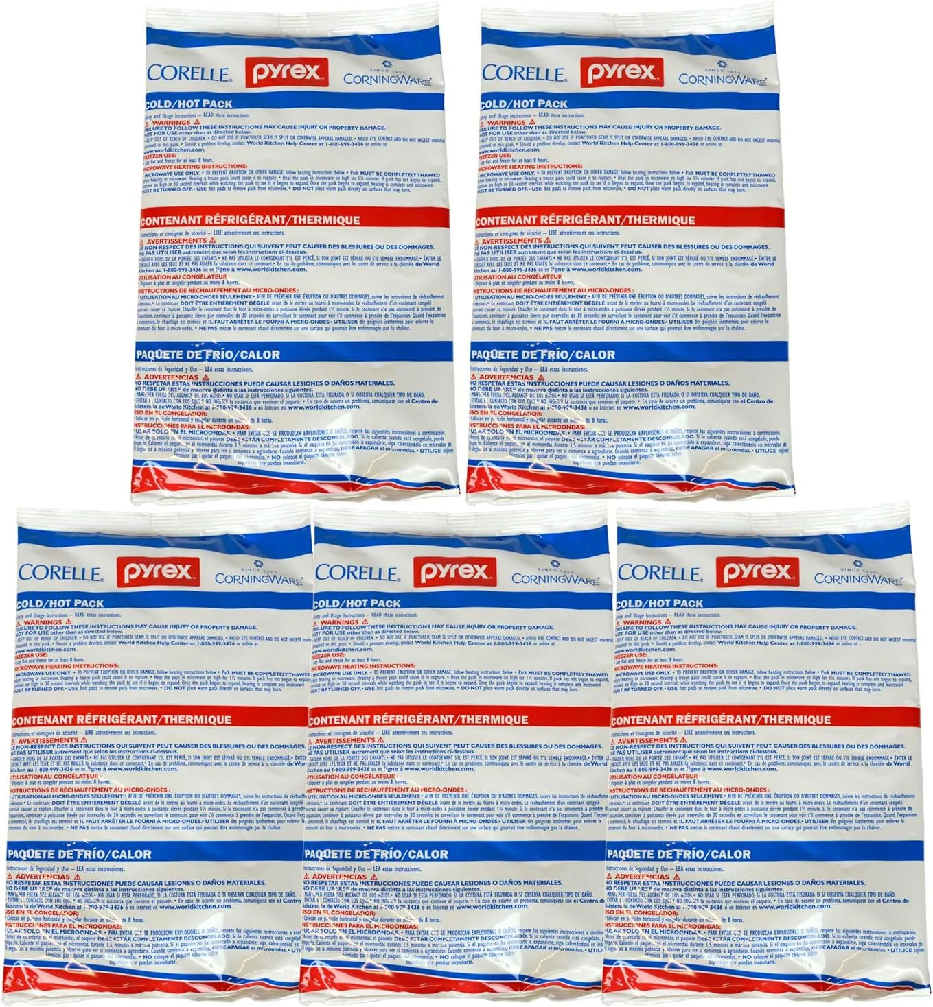 Pyrex Portables Large 11" x 7" Hot/Cold Pack - 5 Pack
