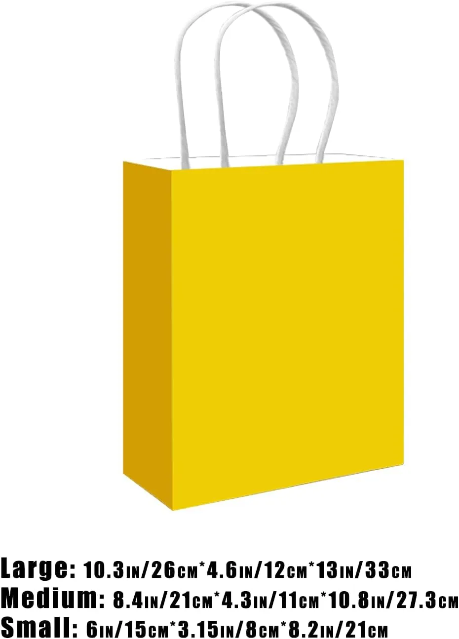 qiqee 100PCS Gift Bag with Handles Bulk Bright Yellow Paper Bags Assorted Sizes(33pcs Large 13",33pcs Medium 11",34pcs Small 8")