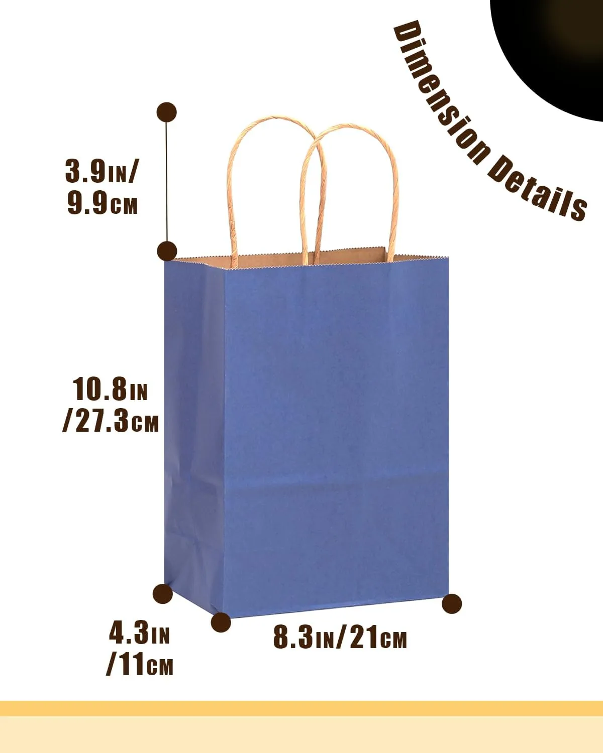 qiqee 100PCS Gift Bag with Handles Bulk Kraft Deep Blue Paper Bags Multiple Uses (11"x5"x8"inch Medium Size)