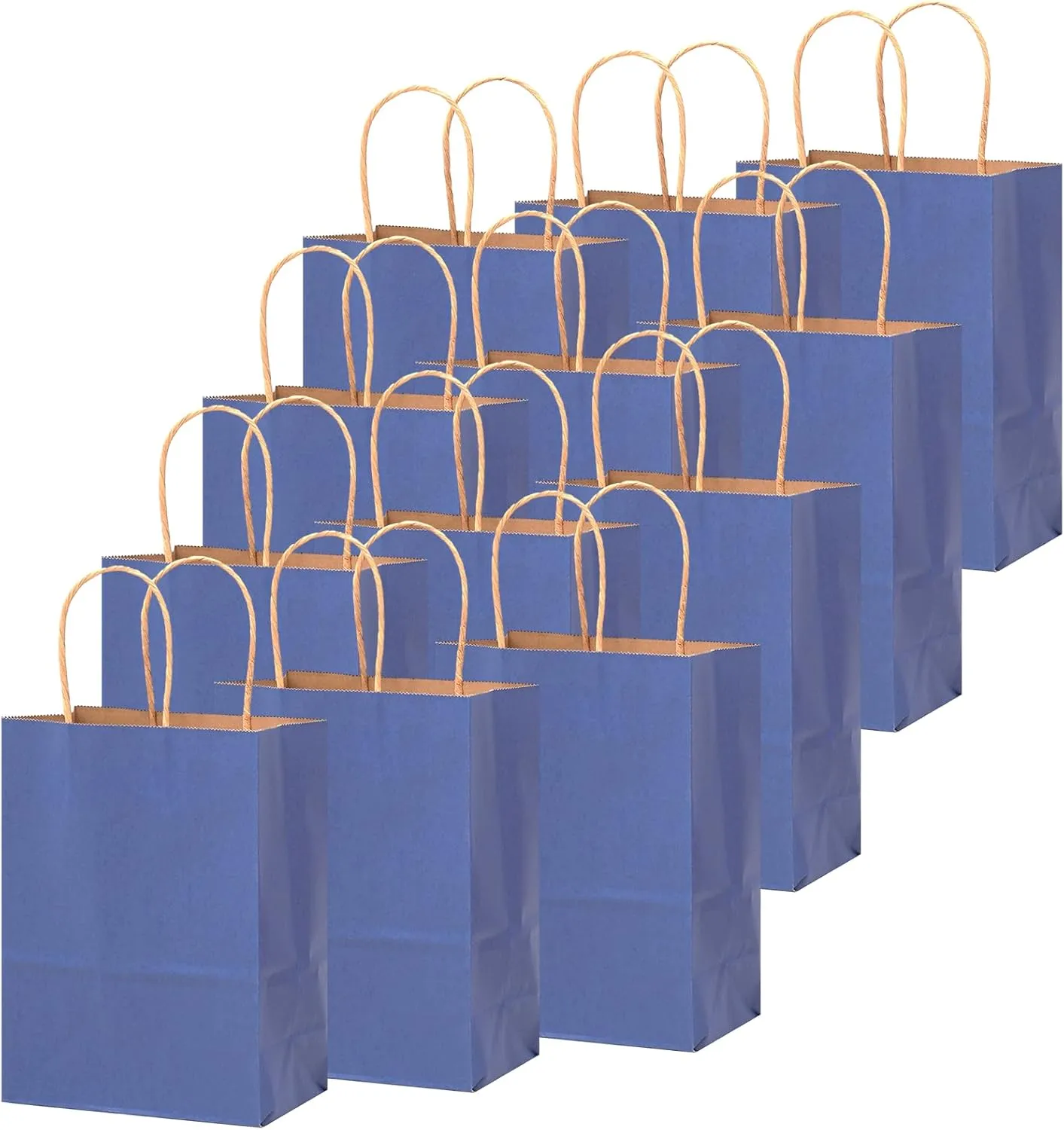 qiqee 100PCS Gift Bag with Handles Bulk Kraft Deep Blue Paper Bags Multiple Uses (11"x5"x8"inch Medium Size)