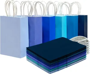 qiqee 30PCS Medium Gift Bag with Handles Bulk 11"x5"x8" Gift Bags 6 Different Blue Color Bags Multiple Uses (Medium Size)
