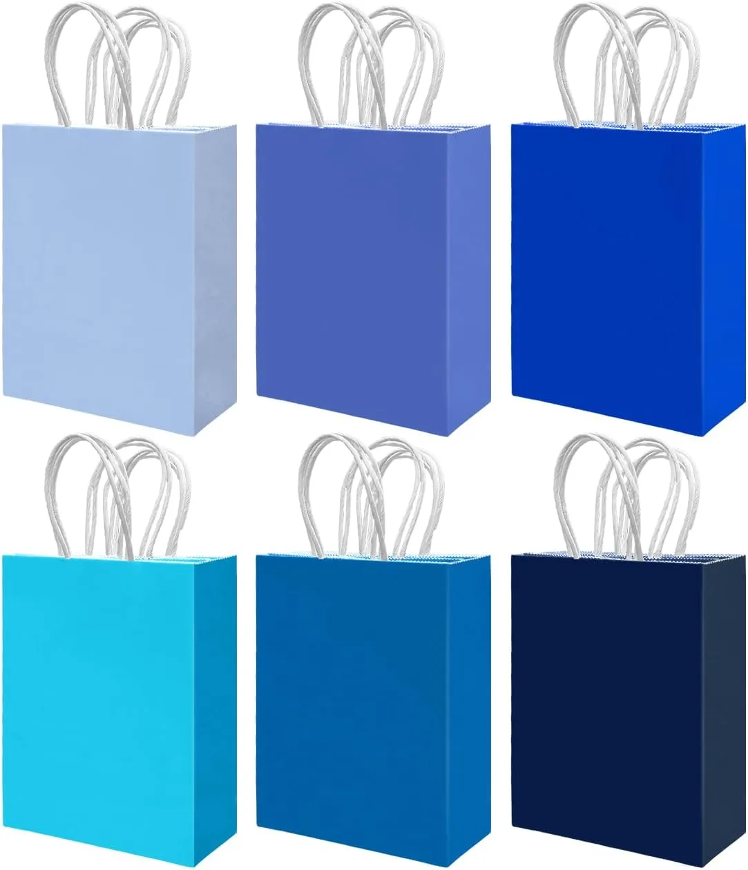 qiqee 30PCS Medium Gift Bag with Handles Bulk 11"x5"x8" Gift Bags 6 Different Blue Color Bags Multiple Uses (Medium Size)