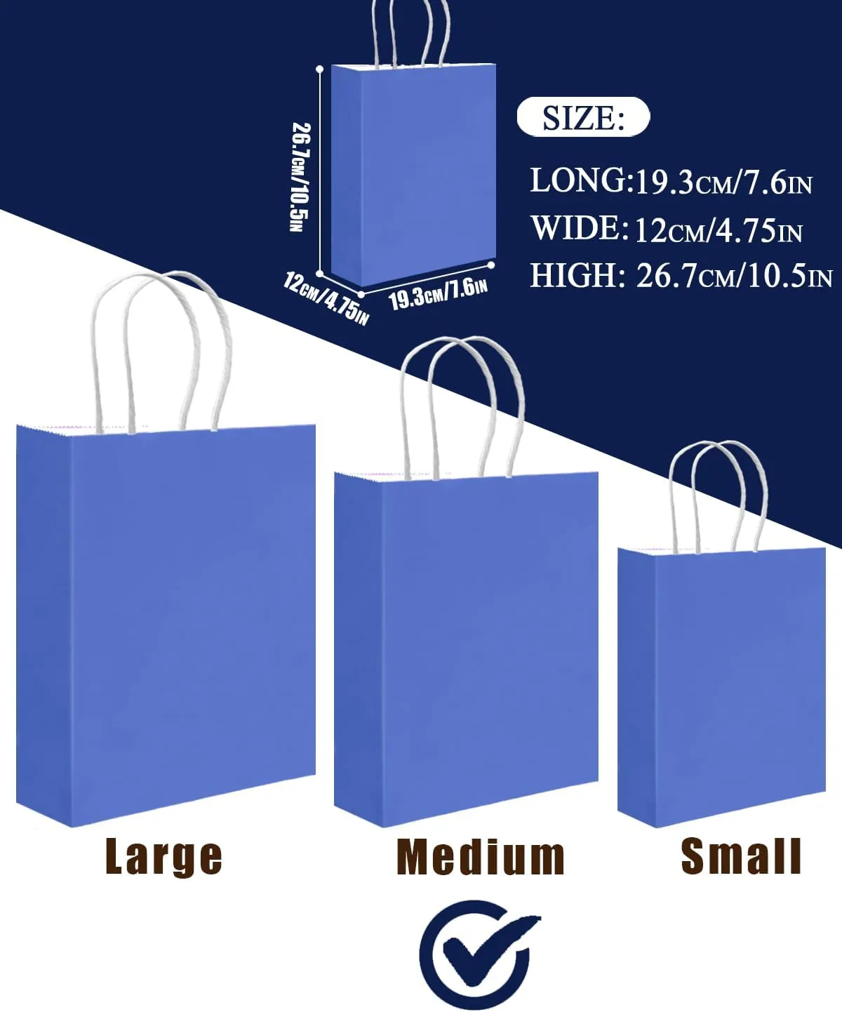 qiqee 30PCS Medium Gift Bag with Handles Bulk 11"x5"x8" Gift Bags 6 Different Blue Color Bags Multiple Uses (Medium Size)
