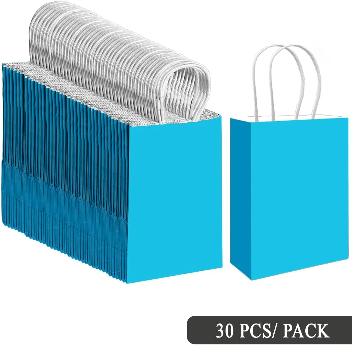 qiqee 30PCS Medium Gift Bag with Handles Bulk 11"x5"x8" Gift Bags Lake Blue Bags Multiple Uses (Medium Size)