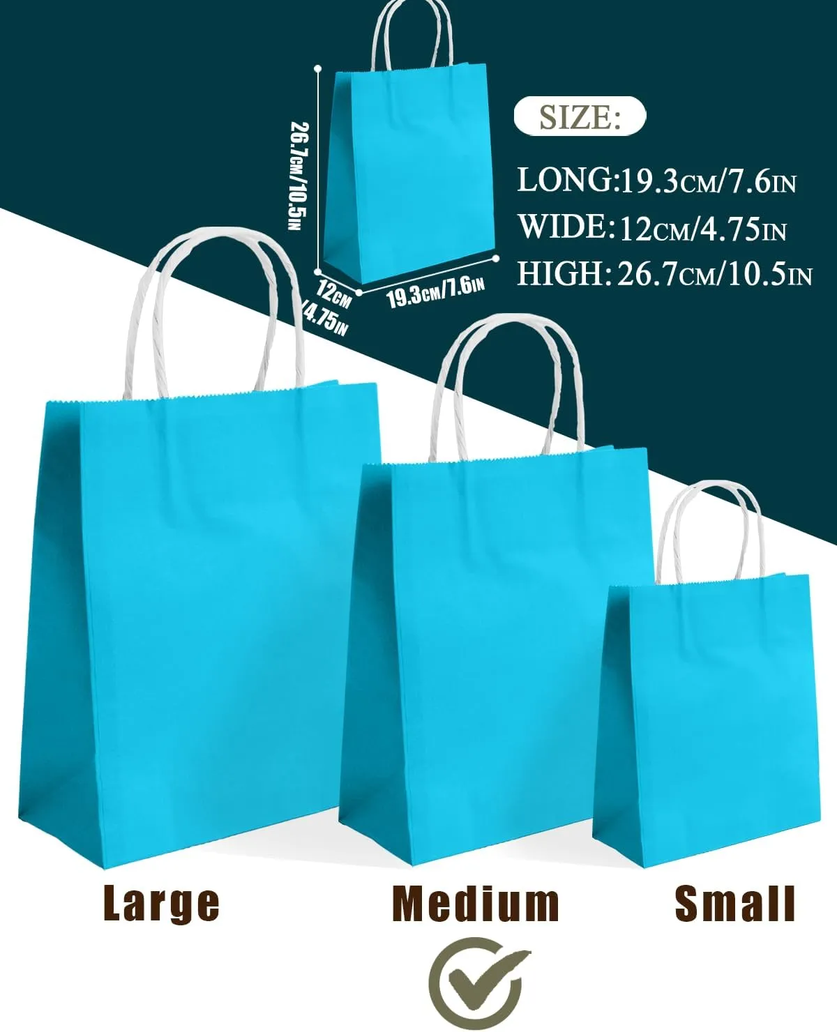 qiqee 30PCS Medium Gift Bag with Handles Bulk 11"x5"x8" Gift Bags Lake Blue Bags Multiple Uses (Medium Size)
