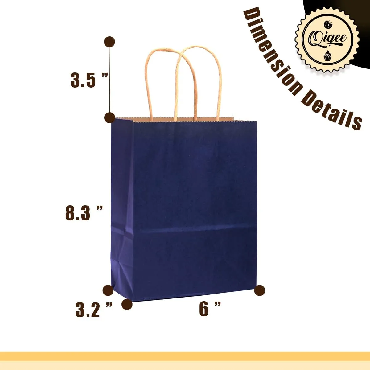 qiqee 32-Packs Deep Blue Paper Gift Bags with Handles Bulk 8.26"×6"×3.15" Small Size Gift Bags Multiple Uses（Small Size）