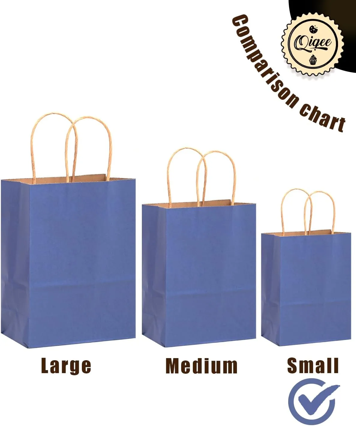 qiqee 32-Packs Deep Blue Paper Gift Bags with Handles Bulk 8.26"×6"×3.15" Small Size Gift Bags Multiple Uses（Small Size）