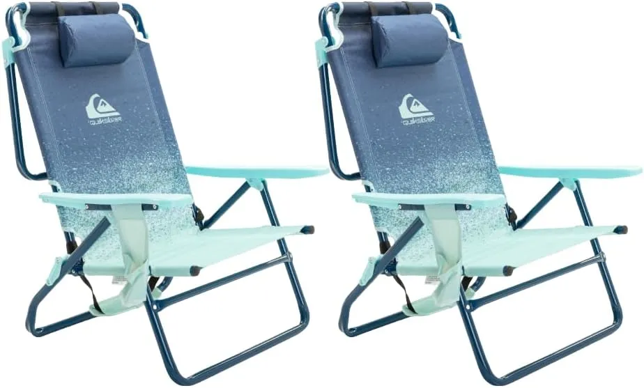 Quiksilver 2-Pack Beach Chair Bundle – Lightweight Folding Chairs with Adjustable Recline, Cup Holders, and Carry Bags – Portable and Durable Chairs for Beach, Camping, or Outdoor Events