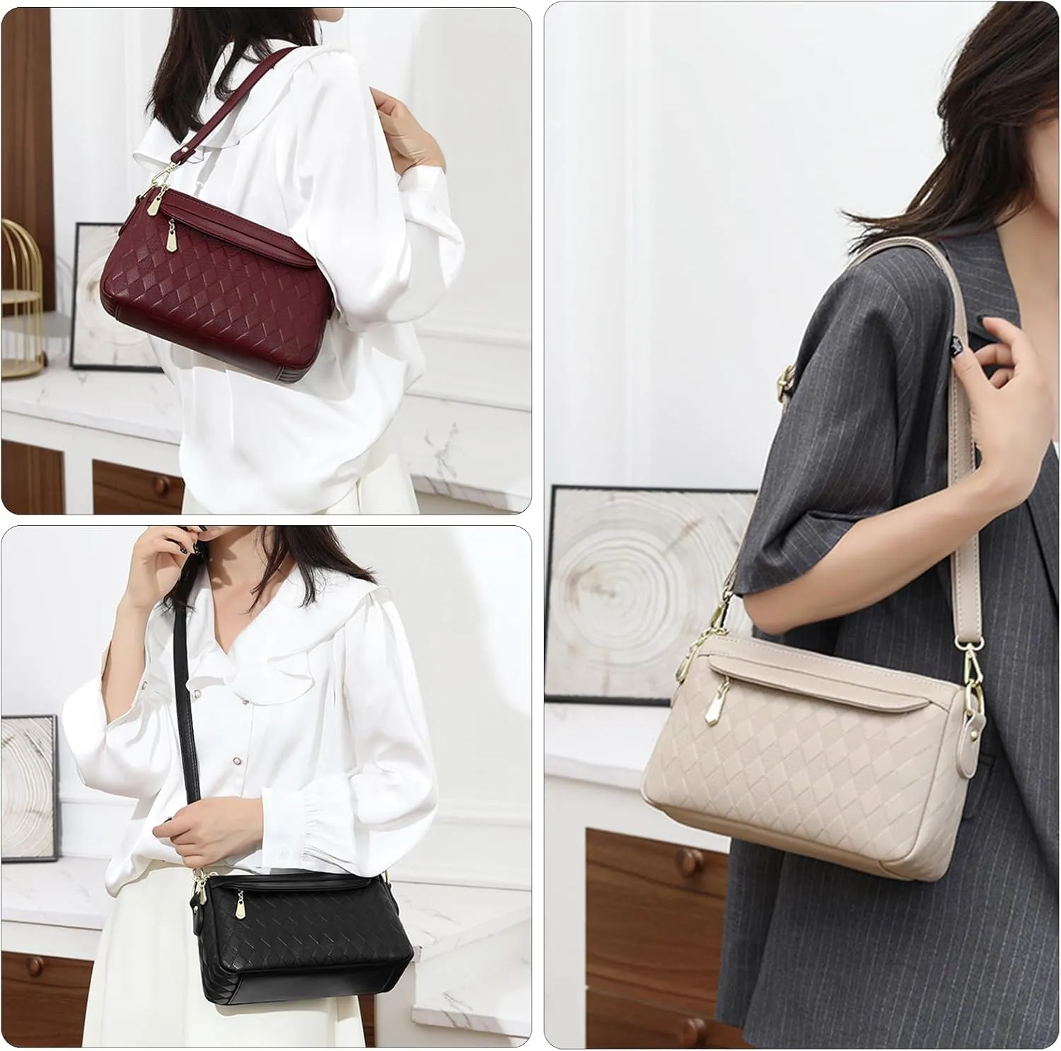 Quilted Hobo Bags for Women PU Leather Crossbody Purses Small Shoulder Handbag Trendy Tote Bag Satchel Bag