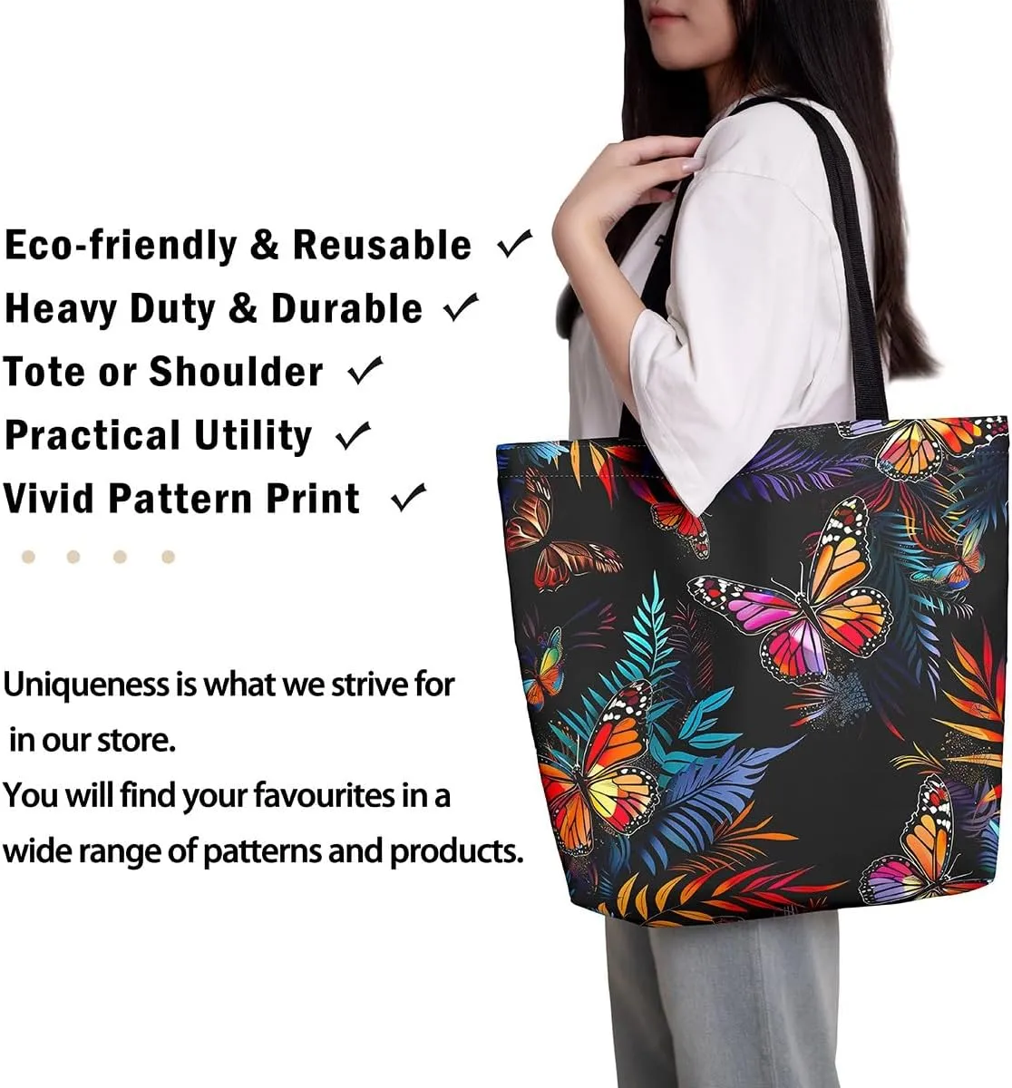 Rainbow Canvas Tote Bag for Women,Love Hearts Duffle Bag Colorful Cartoon Raindrop Reusable Grocery Shoulder Bag