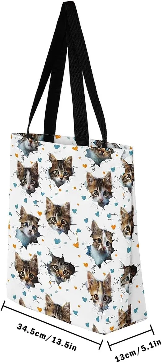 Rainbow Canvas Tote Bag for Women,Love Hearts Duffle Bag Colorful Cartoon Raindrop Reusable Grocery Shoulder Bag