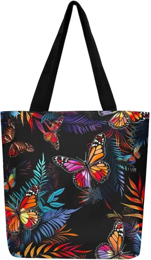 Rainbow Canvas Tote Bag for Women,Love Hearts Duffle Bag Colorful Cartoon Raindrop Reusable Grocery Shoulder Bag