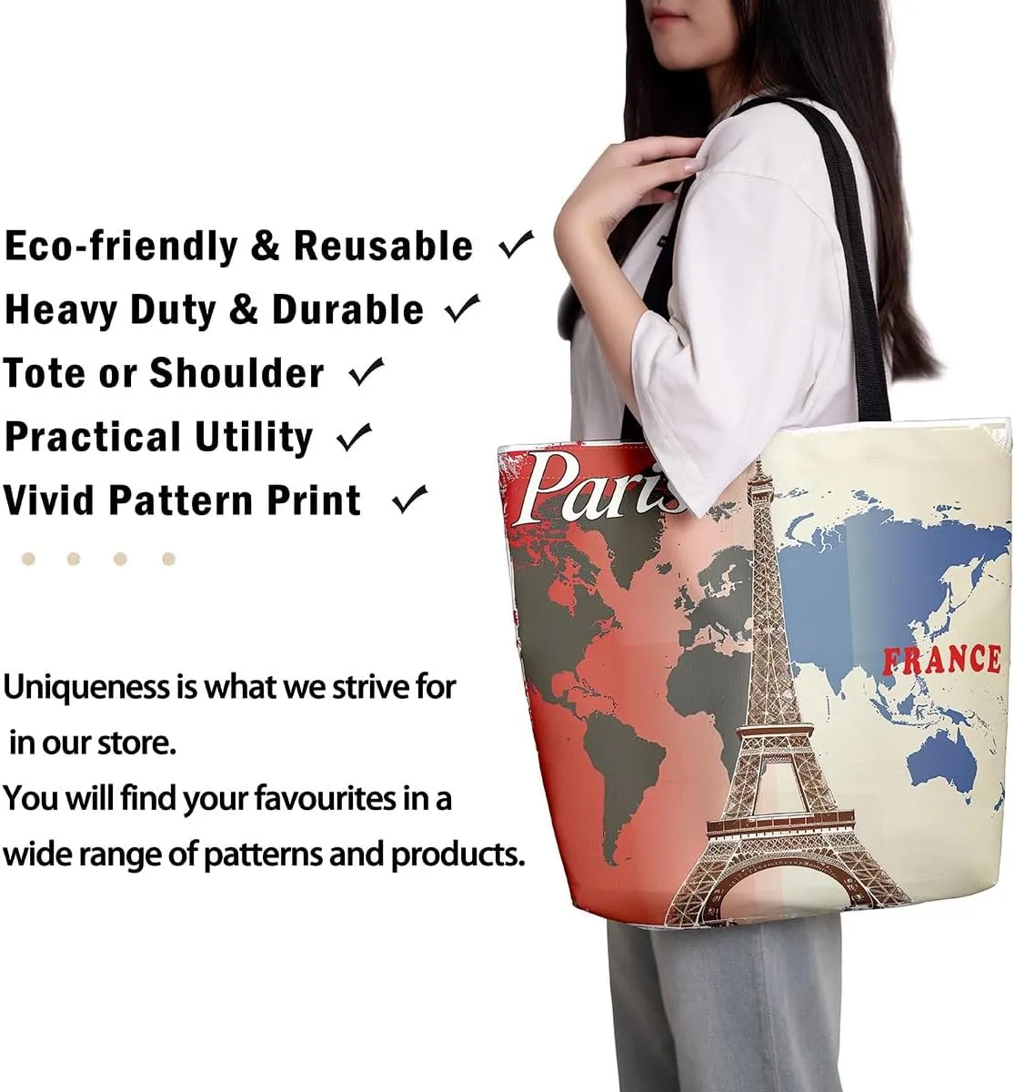 Rainbow Canvas Tote Bag for Women,Love Hearts Duffle Bag Colorful Cartoon Raindrop Reusable Grocery Shoulder Bag