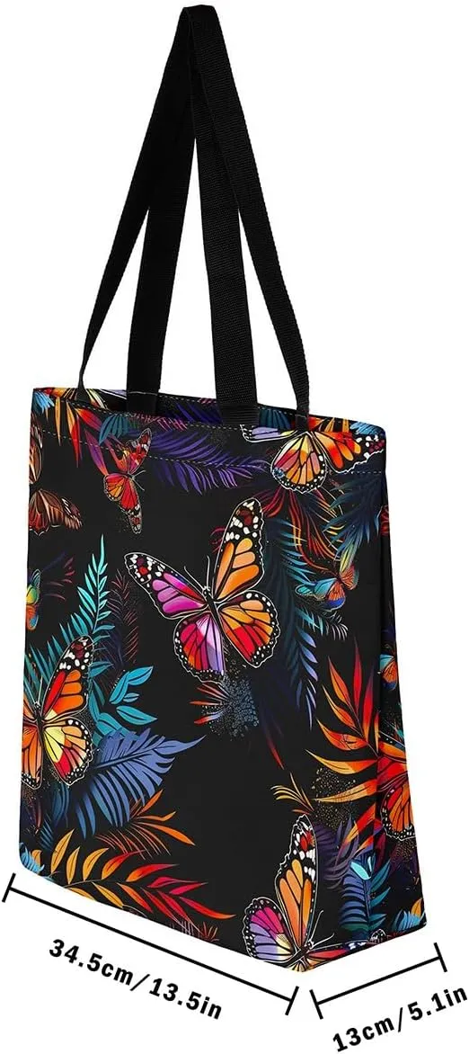 Rainbow Canvas Tote Bag for Women,Love Hearts Duffle Bag Colorful Cartoon Raindrop Reusable Grocery Shoulder Bag