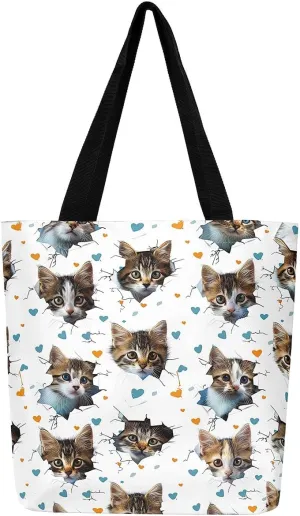 Rainbow Canvas Tote Bag for Women,Love Hearts Duffle Bag Colorful Cartoon Raindrop Reusable Grocery Shoulder Bag