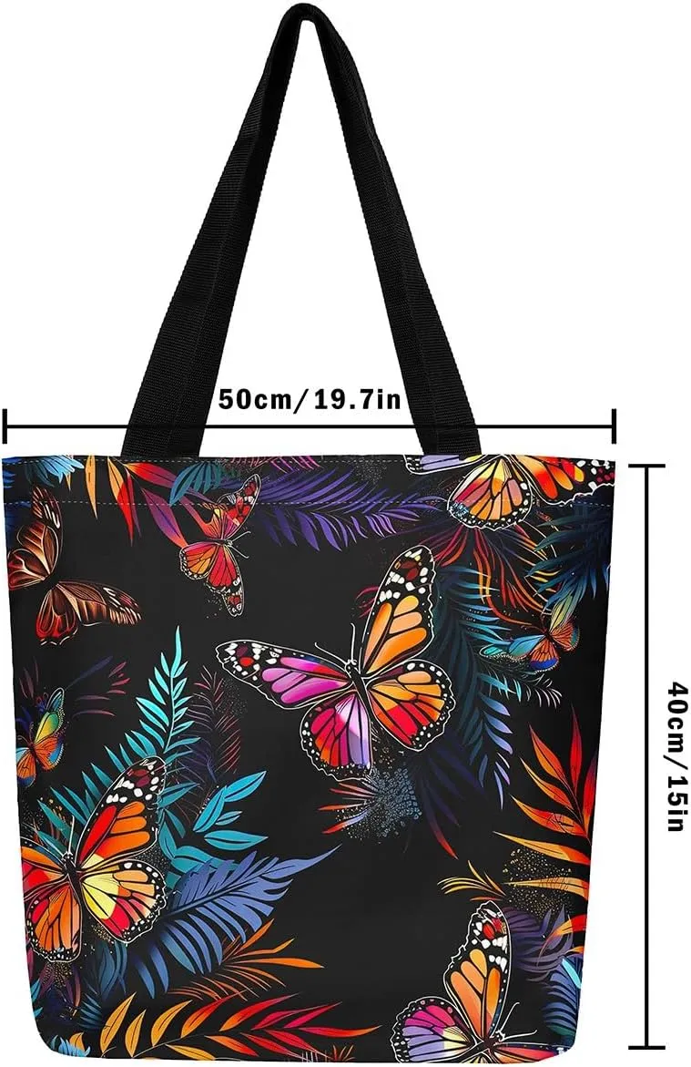 Rainbow Canvas Tote Bag for Women,Love Hearts Duffle Bag Colorful Cartoon Raindrop Reusable Grocery Shoulder Bag