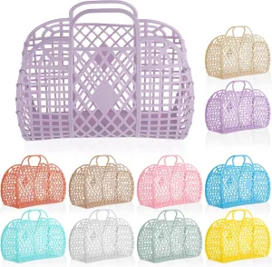 Rainmae 10 Pcs Jelly Purse Jelly Basket Beach Bags, Reusable Tote Beach Handbags, Plastic Beach Basket for Women Girls