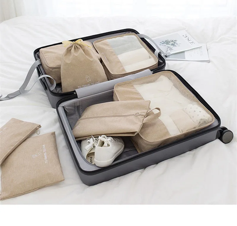 Realaiot High quality 7PCS/set Travel Bag Set Women Men Luggage Organizer for Clothes Shoe Waterproof Packing Cube Portable Clothing
