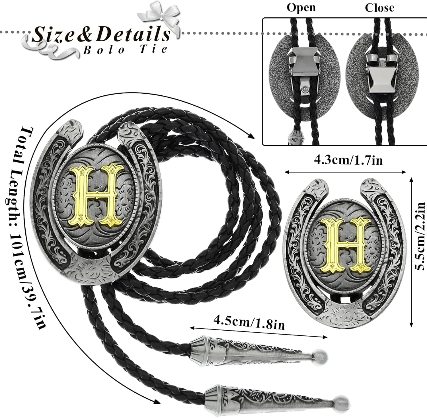 RechicGu 2 Pieces Western Cowboy Belt Buckle Bolo Tie Set Golden Initial Letter ABCJ to Z Rodeo Belt Buckles for Women Men