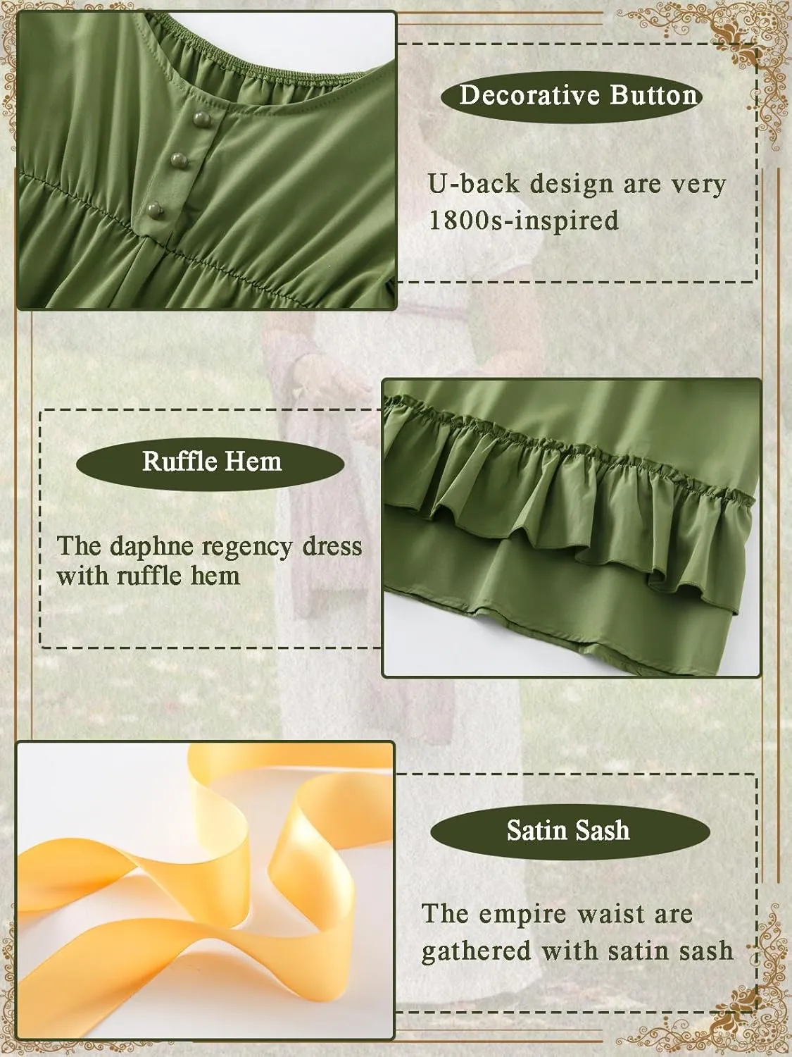 Regency Dresses for Women Regency Era Dress Empire Waist Victorian Tea Party Ball Gown with Satin Sash