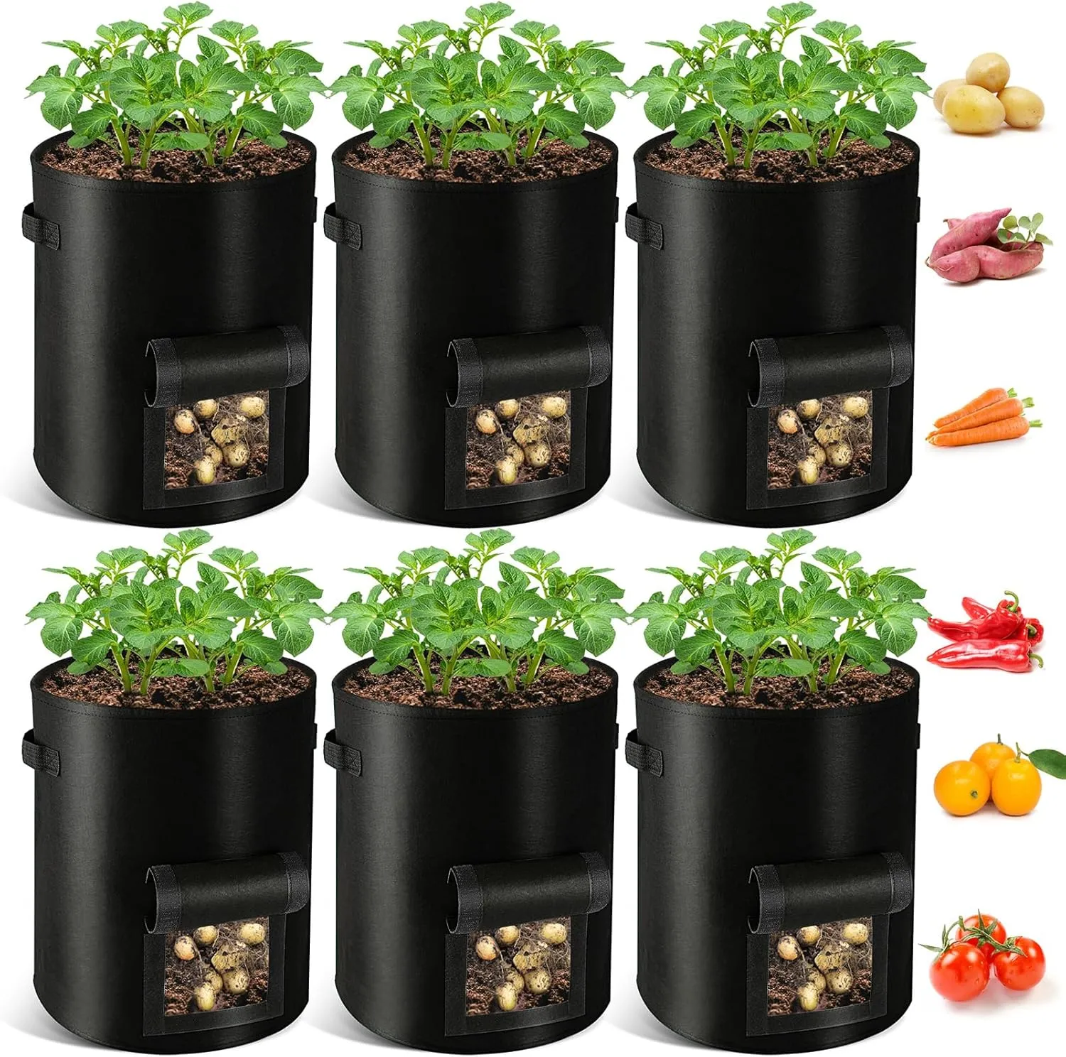 REMIAWY Potato Grow Bags, 10 Gallon 6 Pack Potato Bags for Growing Potatoes with Flap Harvest Window and Handle, Potato Planter Thickened Nonwoven Fabric Pots for Tomatoes Carrots Vegetables Fruits