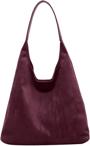 Retro Slouchy Suede Tote Bags for Women Top Handle Large Hobo Bag Fall Winter Shoulder Handbags, Burgundy