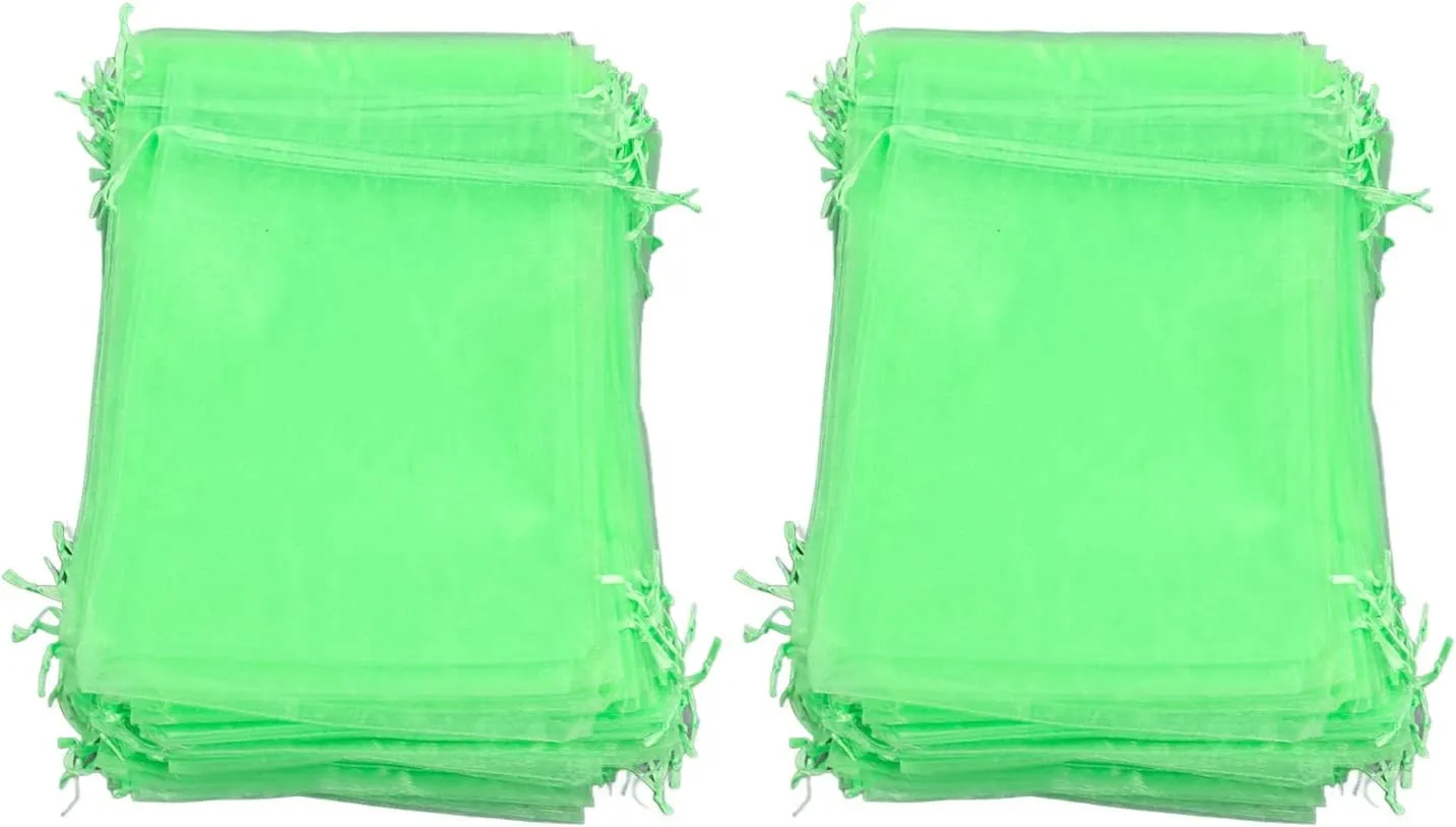 Reusable Fruit Netting Bag 100PCS Mesh Barrier Green Drawstring Closure for Plant Flower Fruit Trees Harvest (15 * 20cm)