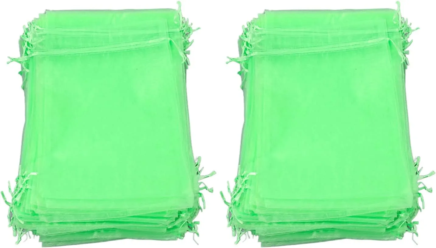Reusable Fruit Netting Bag 100PCS Mesh Barrier Green Drawstring Closure for Plant Flower Fruit Trees Harvest (15 * 20cm)